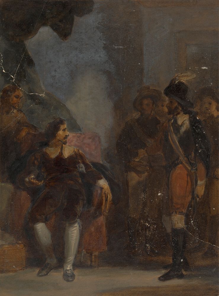 Man Seated while Speaking to a Soldier Who is Standing by Robert Smirke