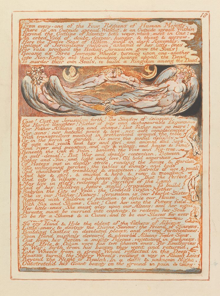 Jerusalem, Plate 18, "From every-one of the Four Regions...." by William Blake