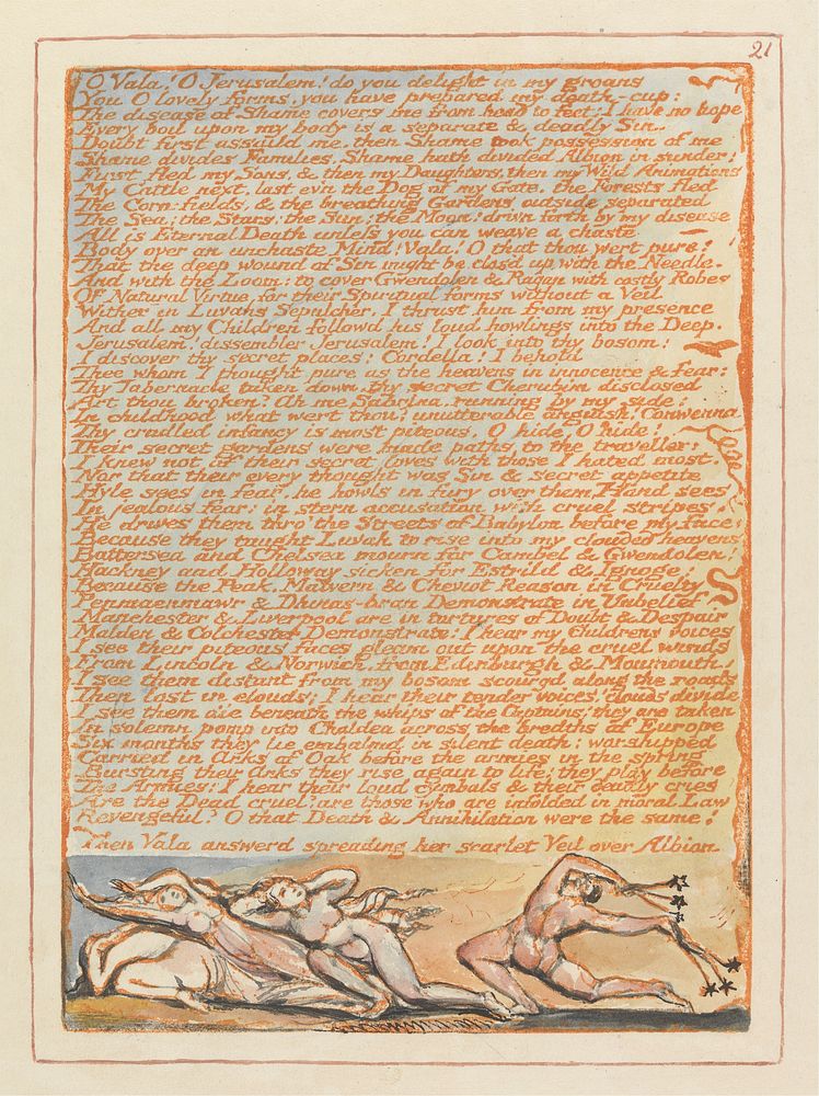 Jerusalem, Plate 21, "O Vala! O Jerusalem...."