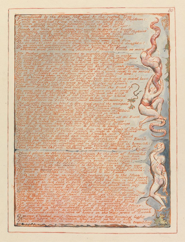 Jerusalem, Plate 80, "Encompassd by the frozen net...." by William Blake