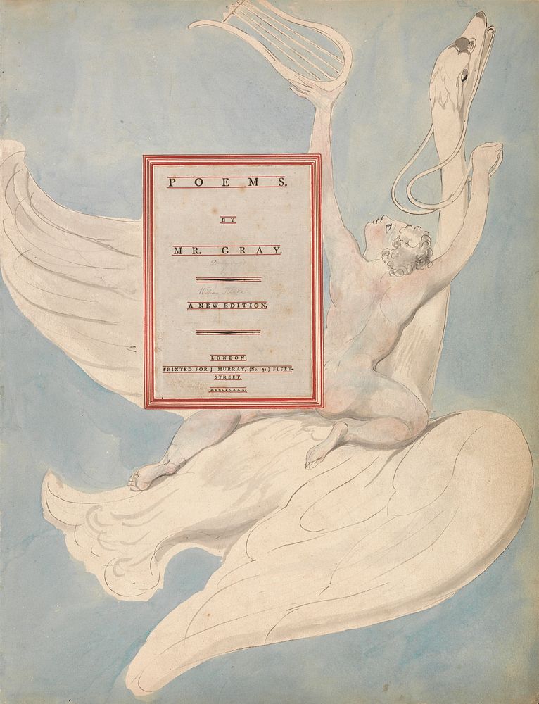 The Poems of Thomas Gray, Design 1, "The Pindaric Genius Receiving His Lyre" by William Blake. Original public domain image…