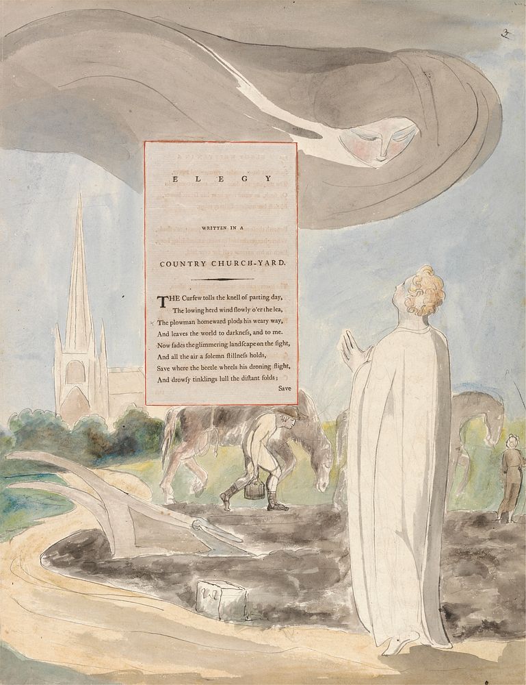 The Poems of Thomas Gray, Design 107, "Elegy Written in a Country Church-Yard." by William Blake. Original public domain…