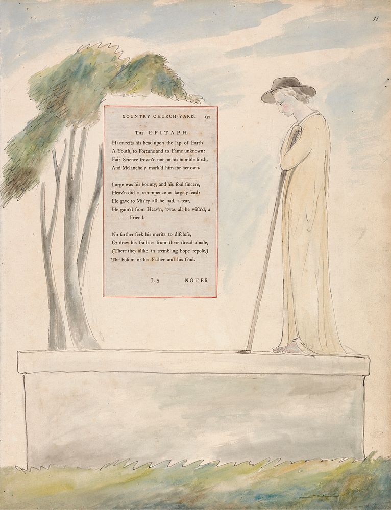 The Poems of Thomas Gray, Design 115, "Elegy Written in a Country Church-Yard." by William Blake. Original from Yale Center…