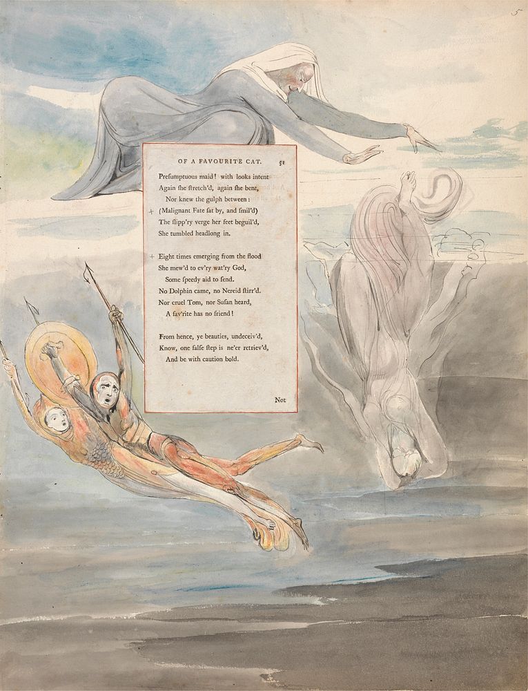 The Poems of Thomas Gray, Design 11, "Ode on the Death of a Favourite Cat." by William Blake. Original public domain image…