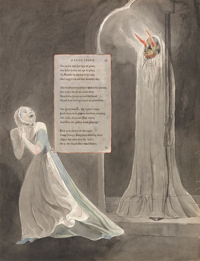 The Poems of Thomas Gray, Design 31, "A Long Story." by William Blake. Original from Yale Center for British Art.