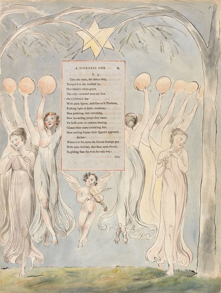 The Poems of Thomas Gray, Design 45, "The Progress of Poesy." by William Blake. Original public domain image from Yale…