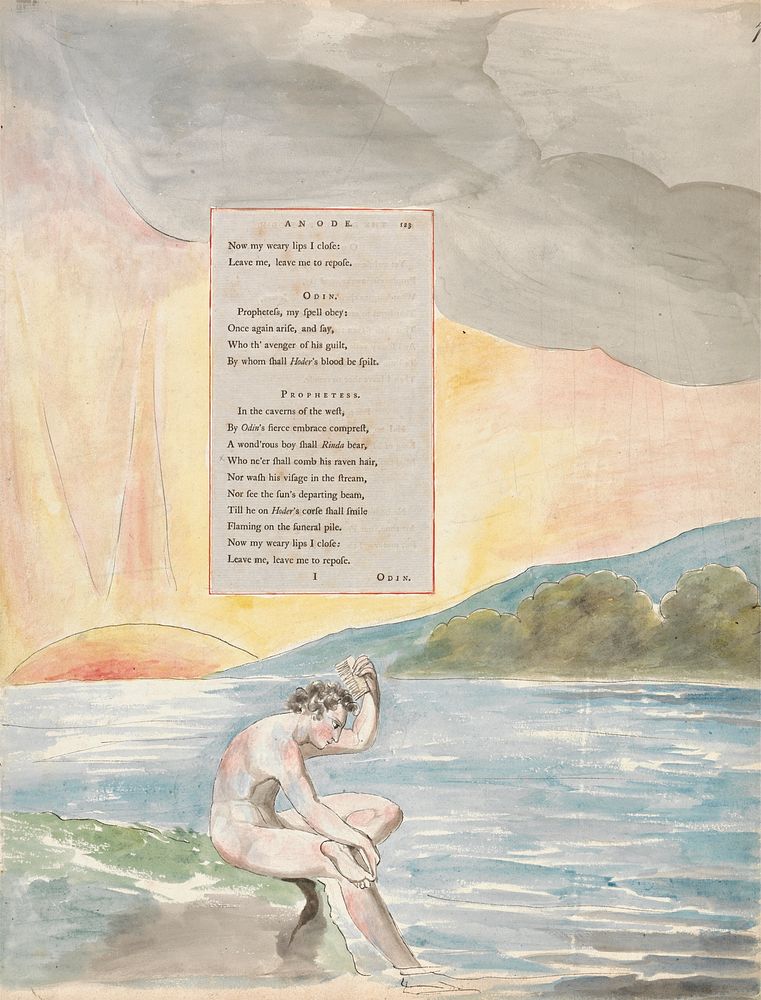 The Poems of Thomas Gray, Design 83, "The Descent of Odin." by William Blake. Original public domain image from Yale Center…