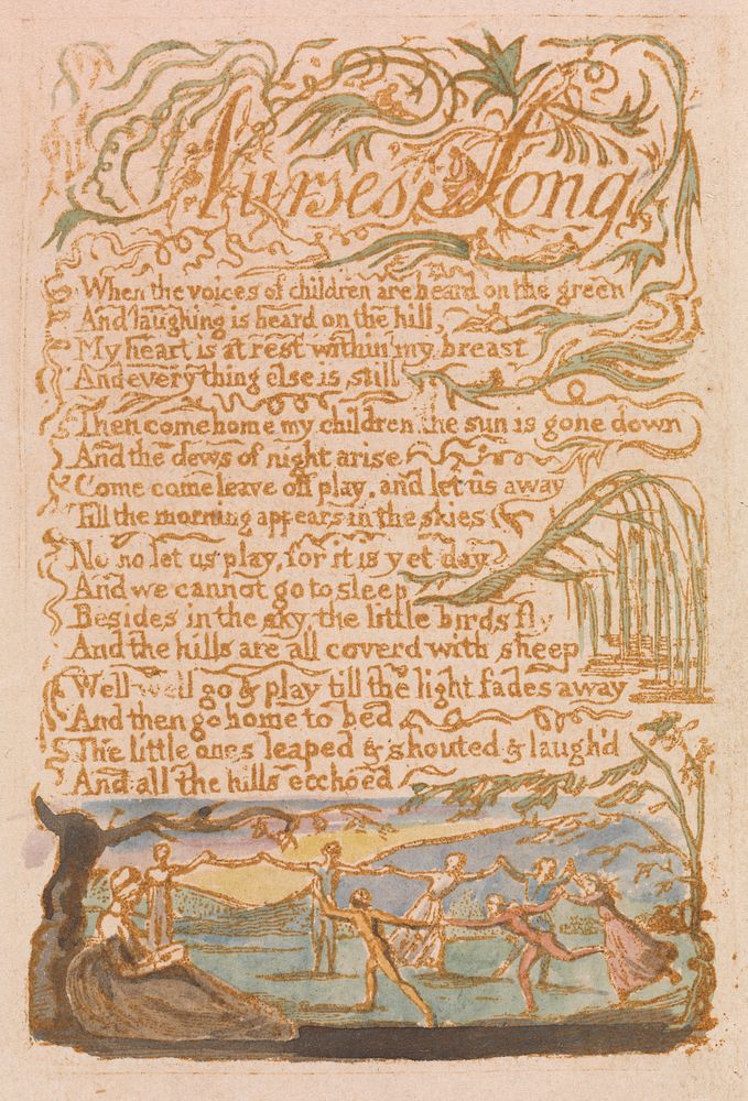 Songs of Innocence, Plate 22, "Nurse's Song" (Bentley 38) by William Blake