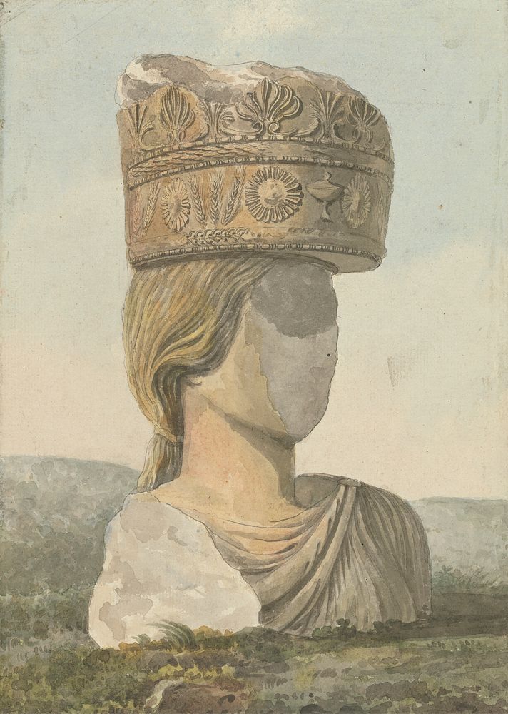 Views in the Levant: Faceless Bust of Statue Supporting a Broken Capital on Her Head