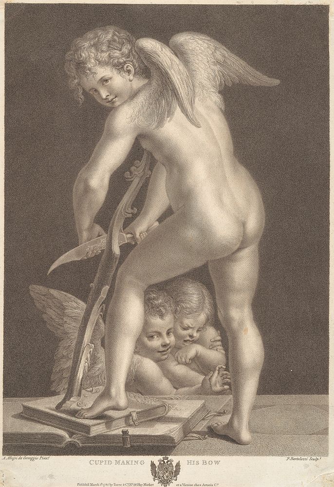 Cupid Carving A Bow by Francesco Bartolozzi 