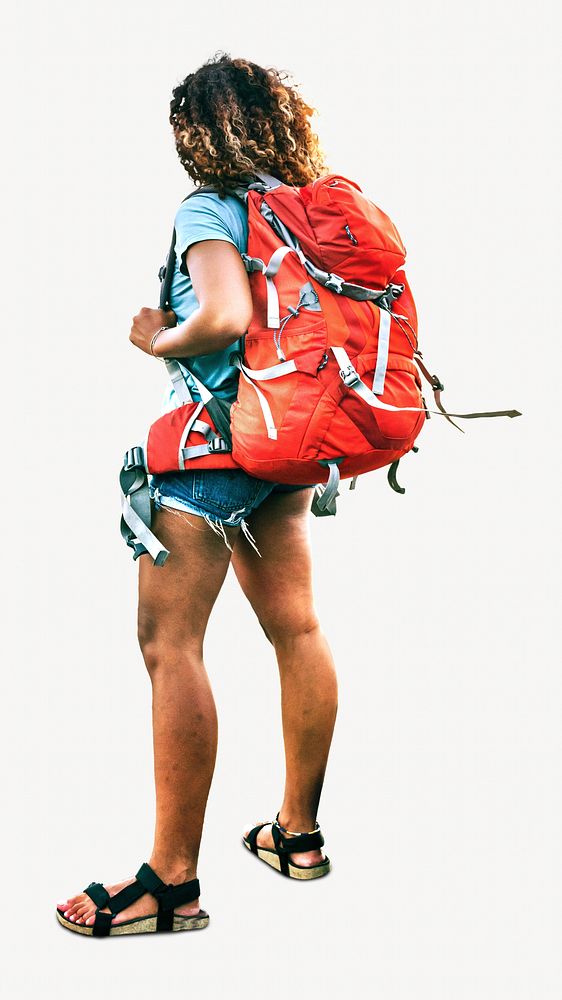 Woman backpacker, isolated image