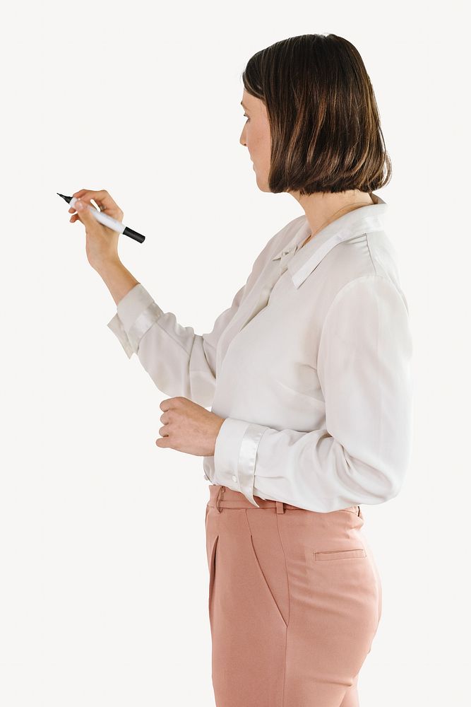 Businesswoman holding marker isolated image