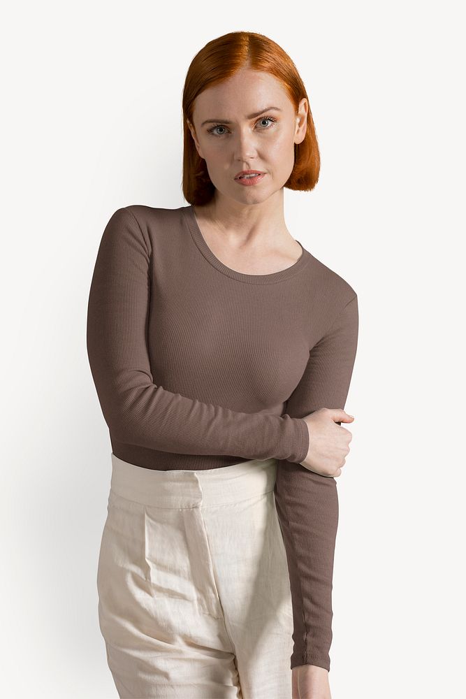 Women's long sleeve shirt mockup, fall fashion design psd