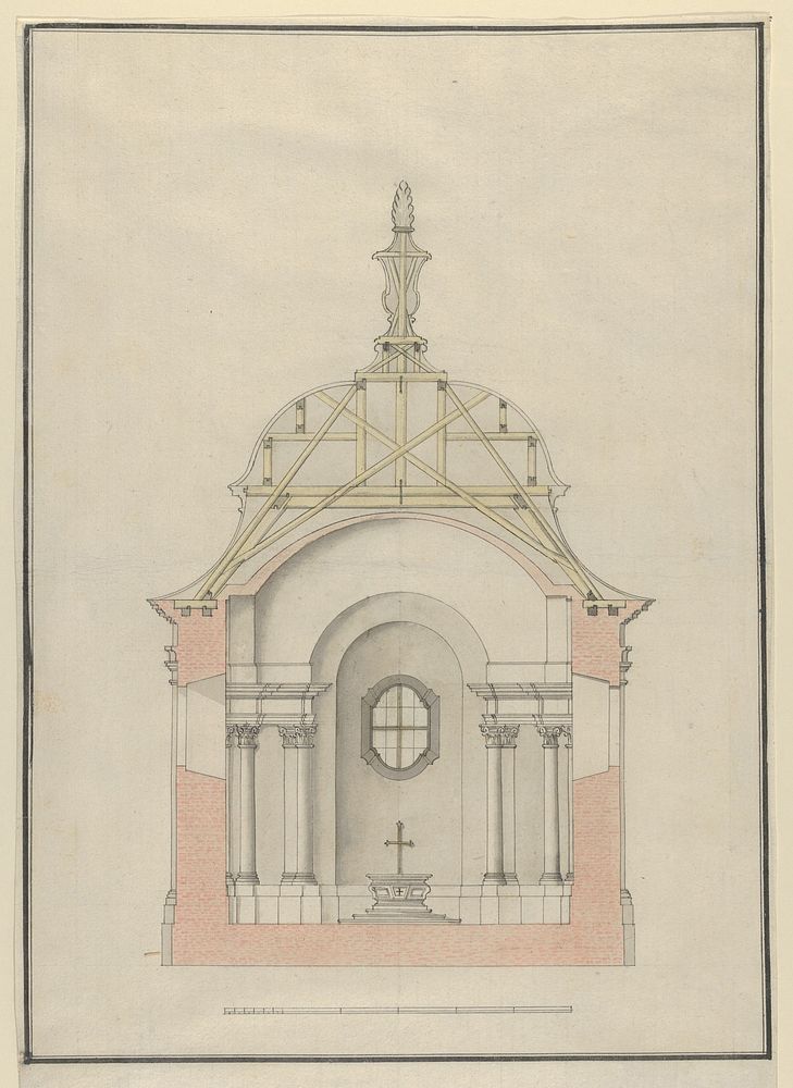 Cross Section of a Baroque Church or Chapel with a Bell-shaped Roof, ca. 1650&ndash;1725