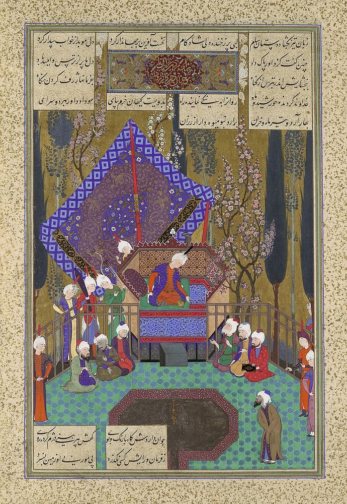 Zal Consults the Magi", Folio 73v from the Shahnama (Book of Kings) of Shah Tahmasp, Abu'l Qasim Firdausi (author)