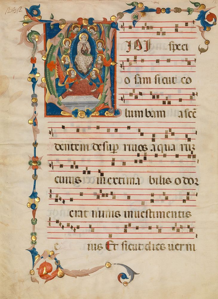 Manuscript Leaf with the Assumption of the Virgin in an Initial V, from an  Antiphonary