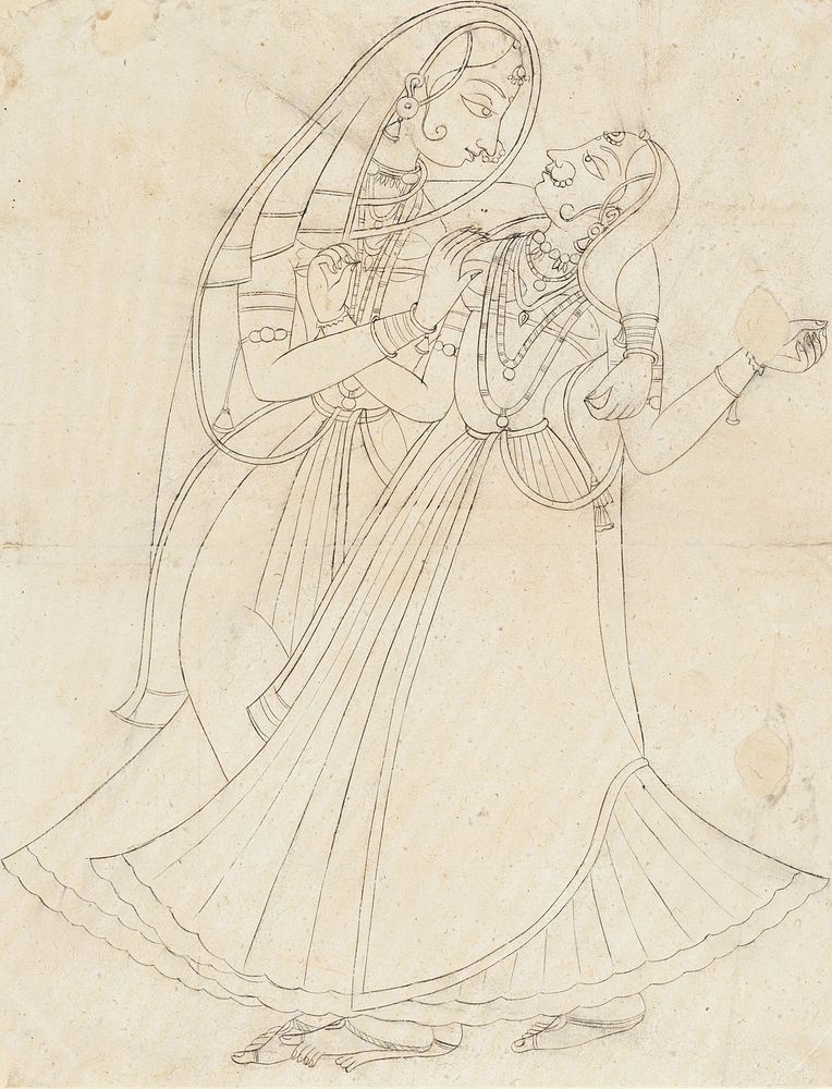 Krishna (dressed as a woman) Embracing Radha, India (Rajasthan, Mewar)