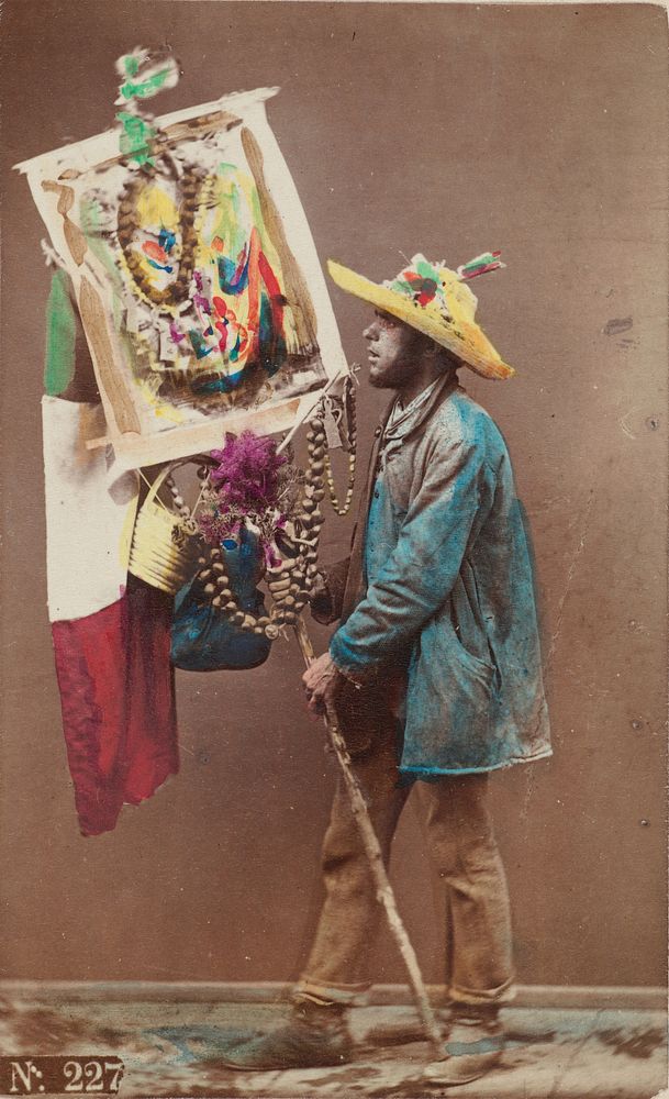 Studio Portrait: Man Holding Decorative Stick with Italian Flag, Naples by Giorgio Conrad