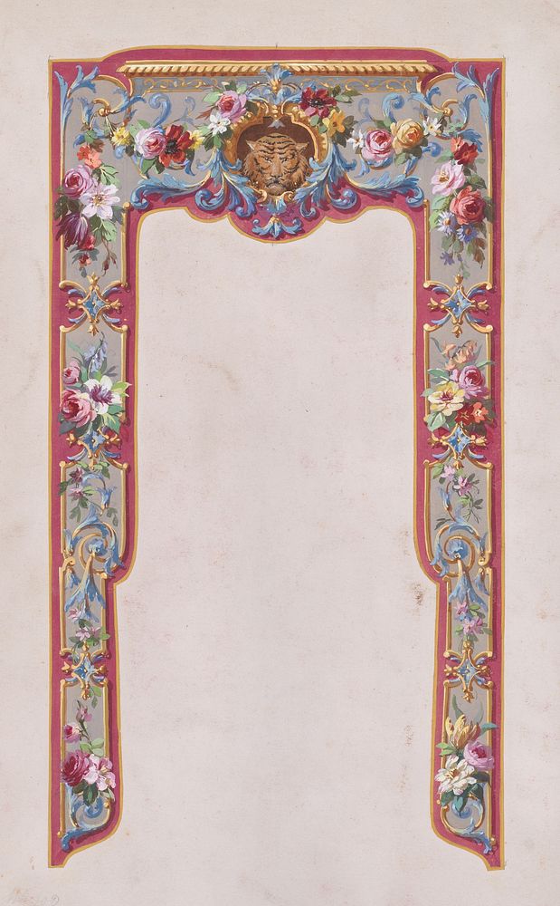 Design for a Valance in the Style of Louis XVI with Bundles and Garlands of Flowers and an Ornamental Frame with a Tiger…