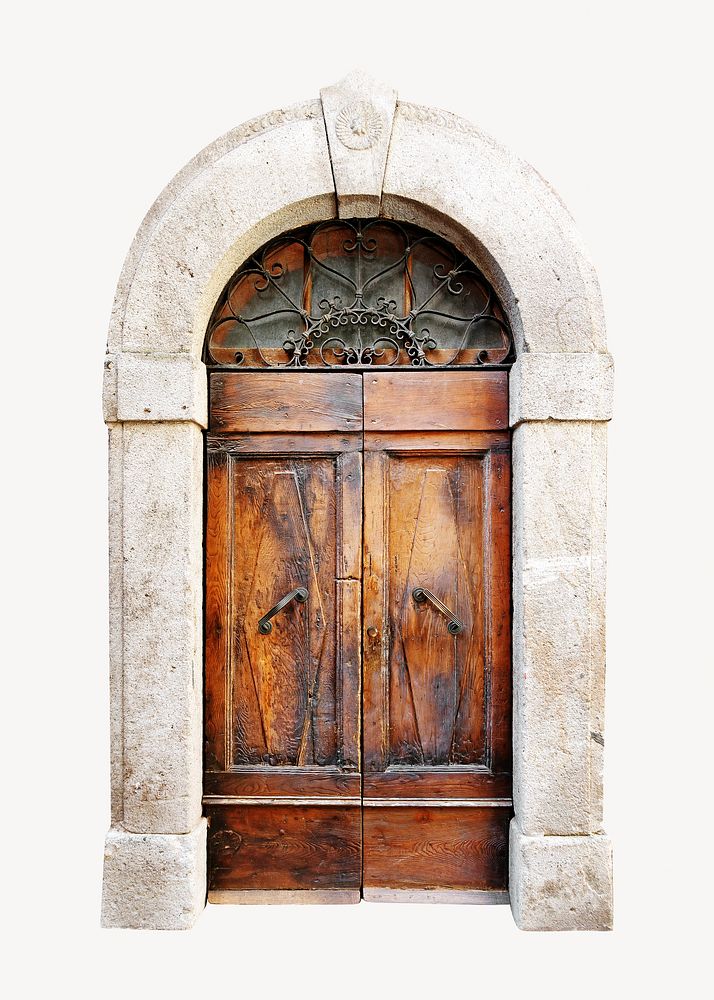 Wooden arched door isolated image