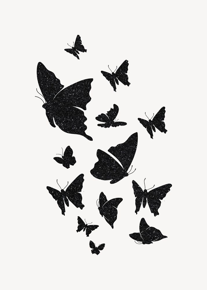 Butterfly silhouette collage element psd