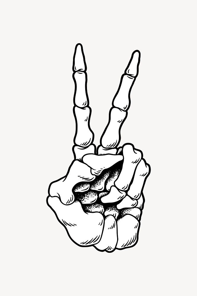 Skeleton peace sign element, black & white design vector