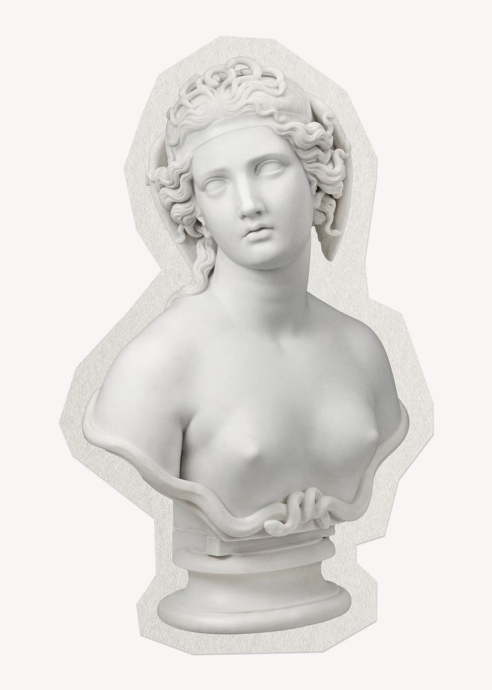 Aesthetic Medusa sculpture paper element with white border 