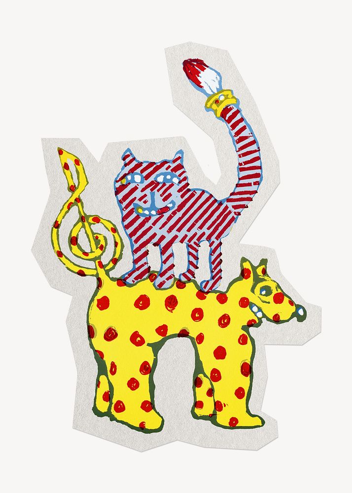 Cute animals paper element with white border