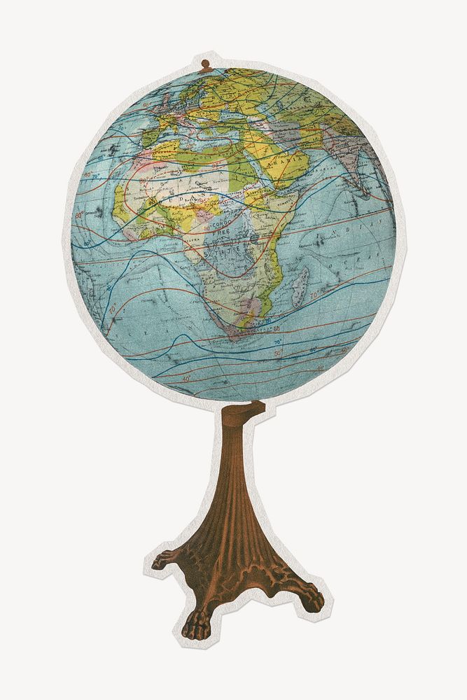 Geography globe object paper element with white border 