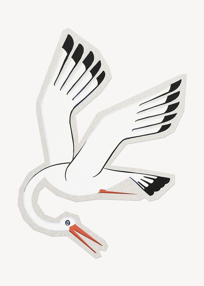 Flying crane paper element with white border bird