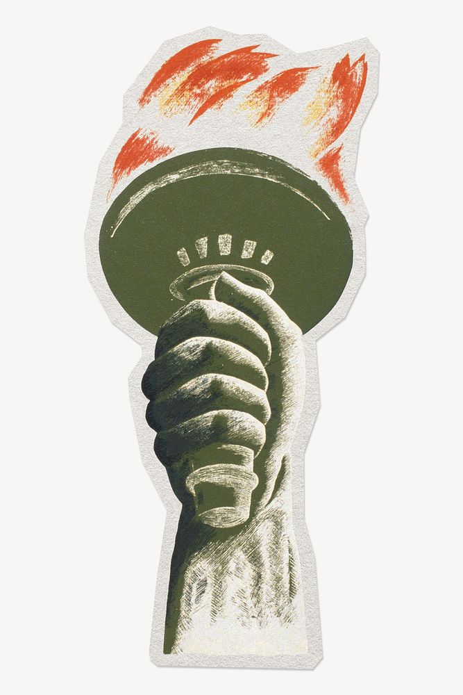 Democracy Statue of Liberty torch paper element with white border 