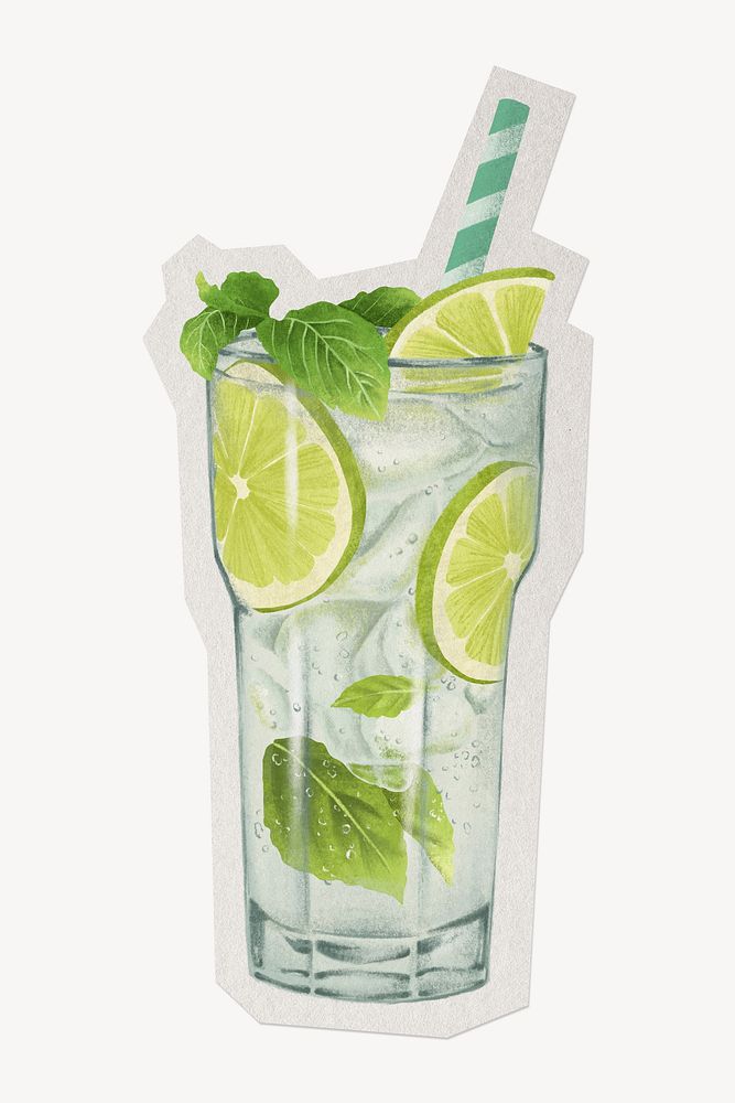 Mojito cocktail drink paper element with white border