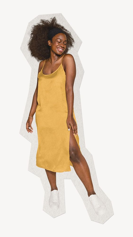 Woman in yellow dress paper element  white border