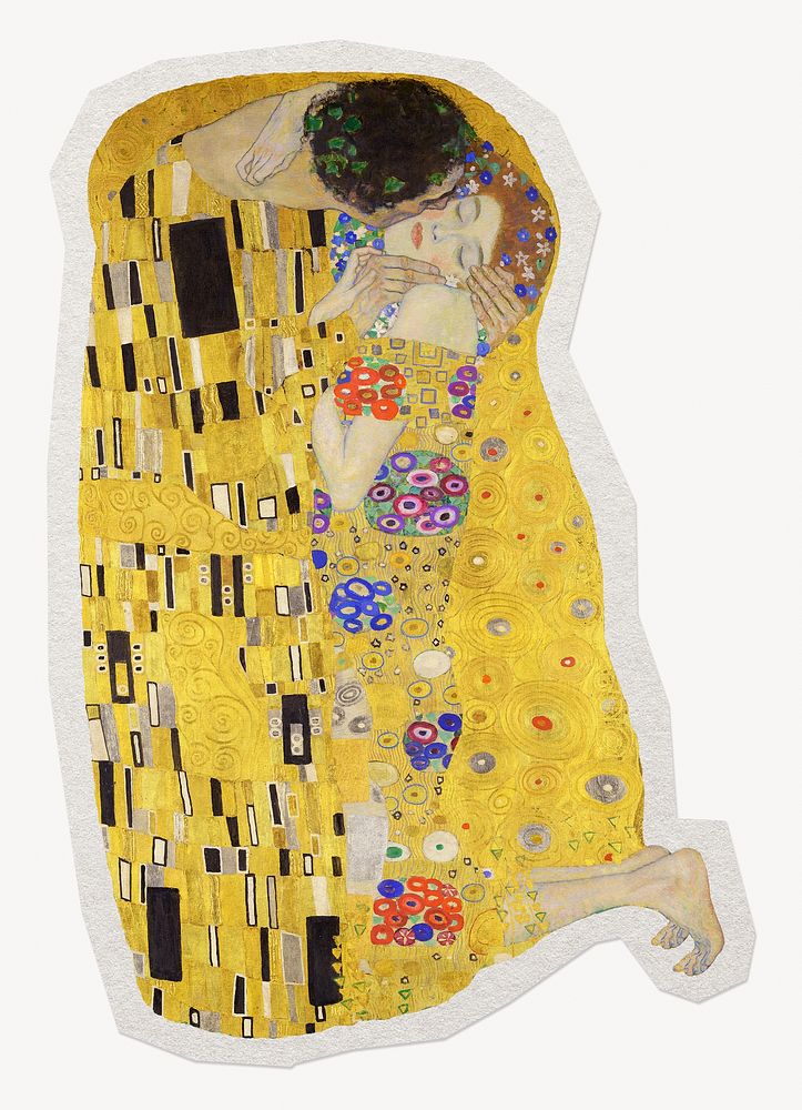 Klimt's The kiss famous painting paper element with white border , artwork remixed by rawpixel.