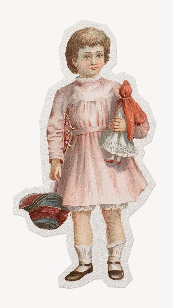 Victorian girl paper element with white border 