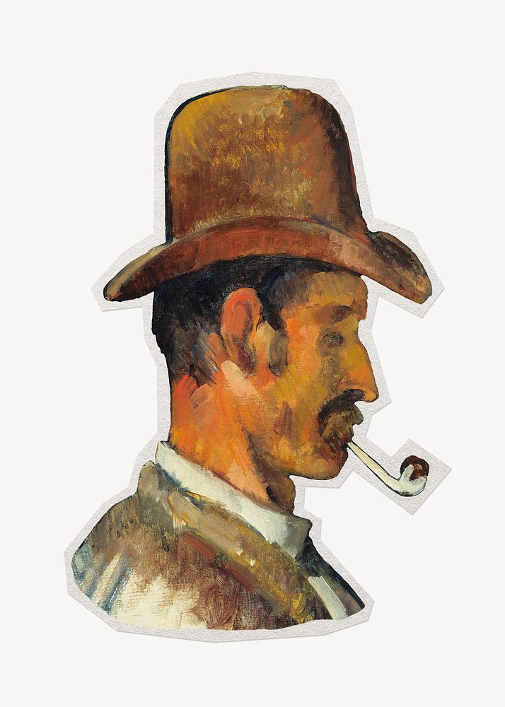 Cezanne&rsquo;s Man with Pipe paper element with white border, artwork remixed by rawpixel.
