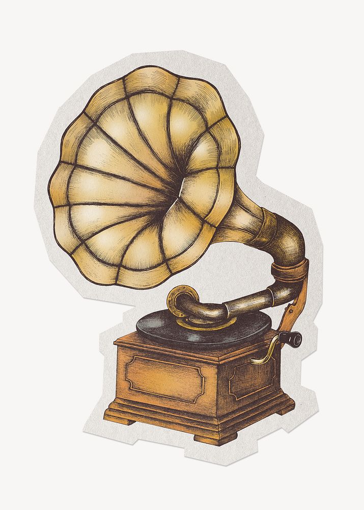 Hand drawn vintage gramophone paper cut isolated design
