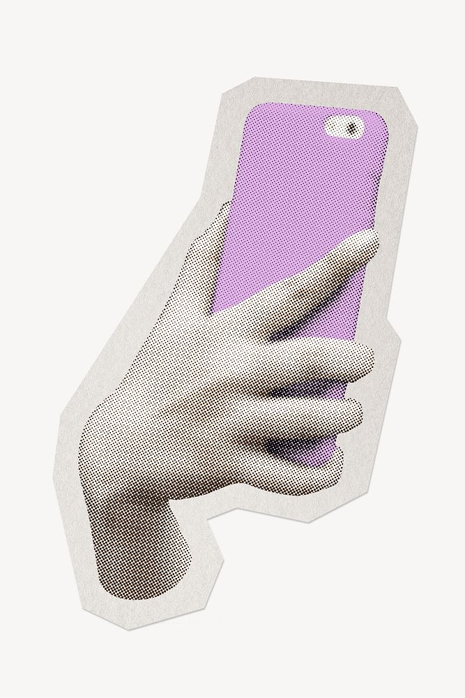 Hand holding phone, taking selfies, paper cut isolated design