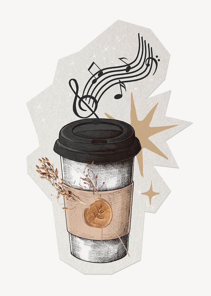 Coffee & music, paper cut isolated design