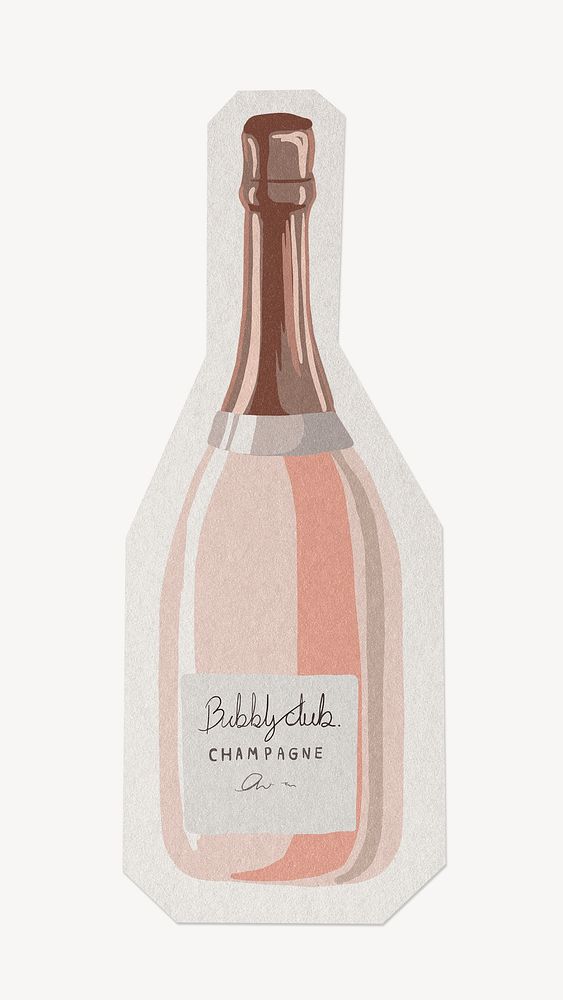 Pink champagne bottle, paper cut isolated design