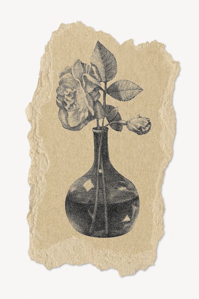 Rose flower vintage illustration, ripped paper. Remixed by rawpixel.