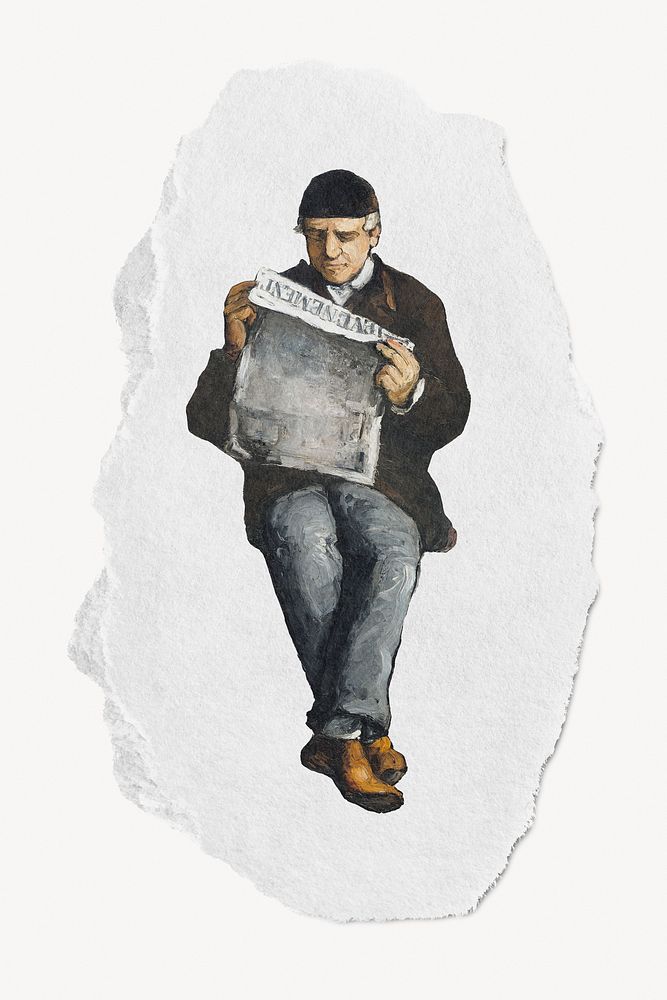 Man reading newspaper, Cezanne&rsquo;s Father post-impressionist illustration, ripped paper. Remixed by rawpixel.