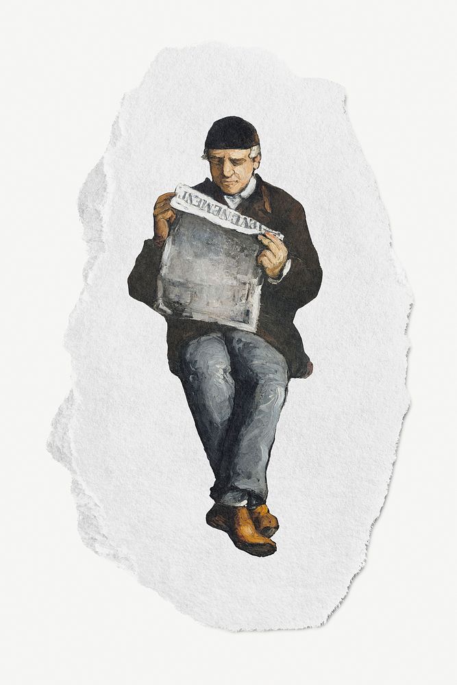 Ripped paper mockup, Man reading newspaper, Cezanne&rsquo;s Father post-impressionist illustration psd. Remixed by rawpixel.