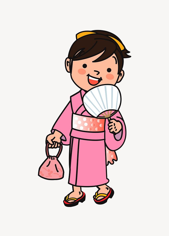 Girl in kimono traditional Japanese clothing collage element vector. Free public domain CC0 image.