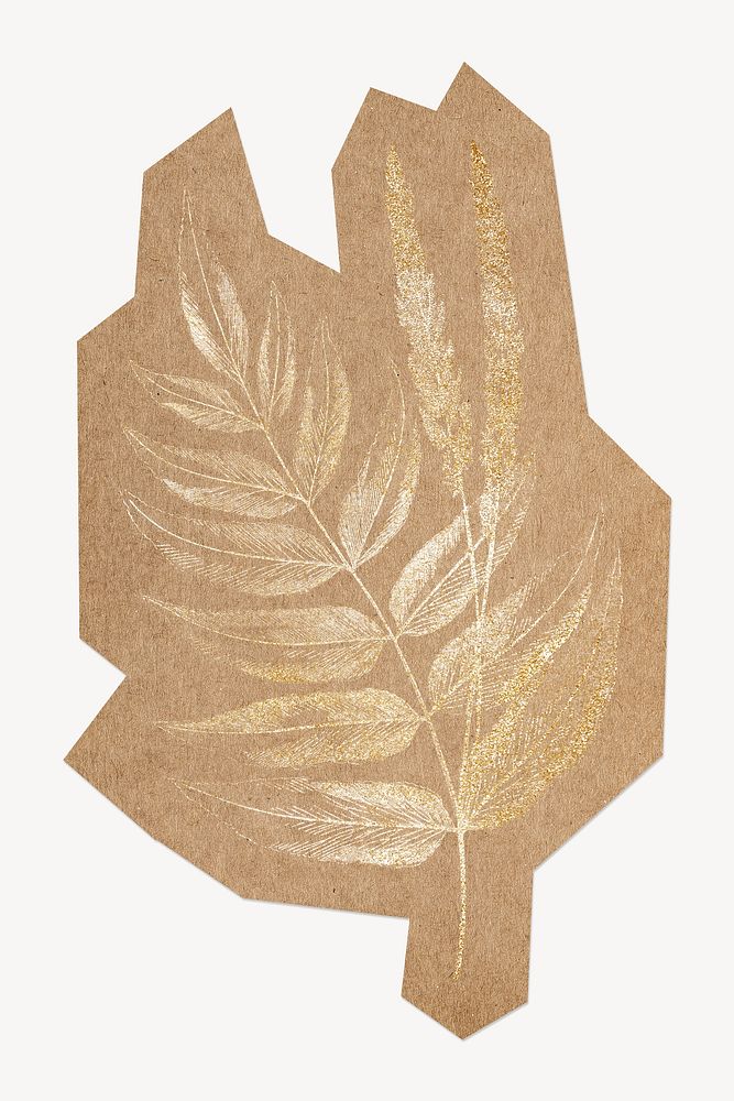 Golden fern leaves, cut out paper element
