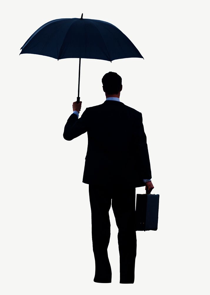 Businessman with umbrella collage element isolated image psd