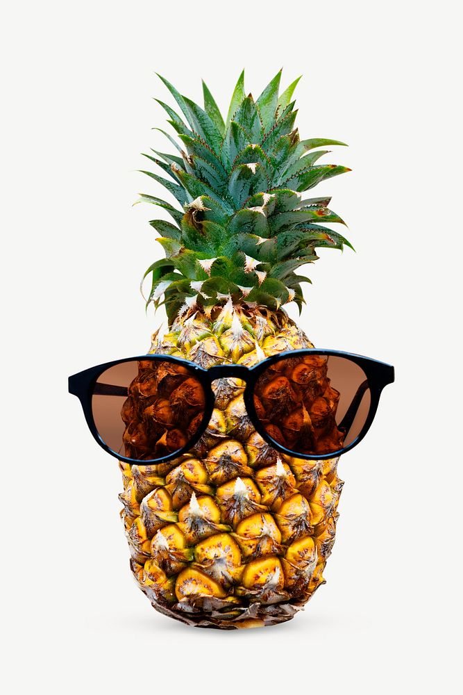 Pineapple with sunglasses collage element psd