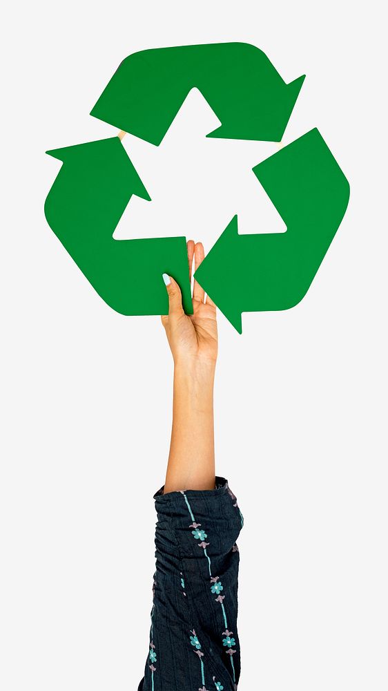 Hand holding recycle icon isolated image