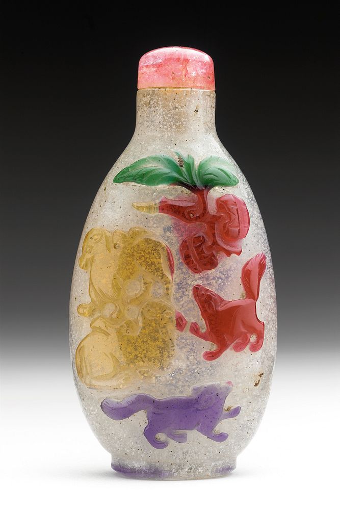 Snuff Bottle (Biyanhu) with Flower Vase and Animals