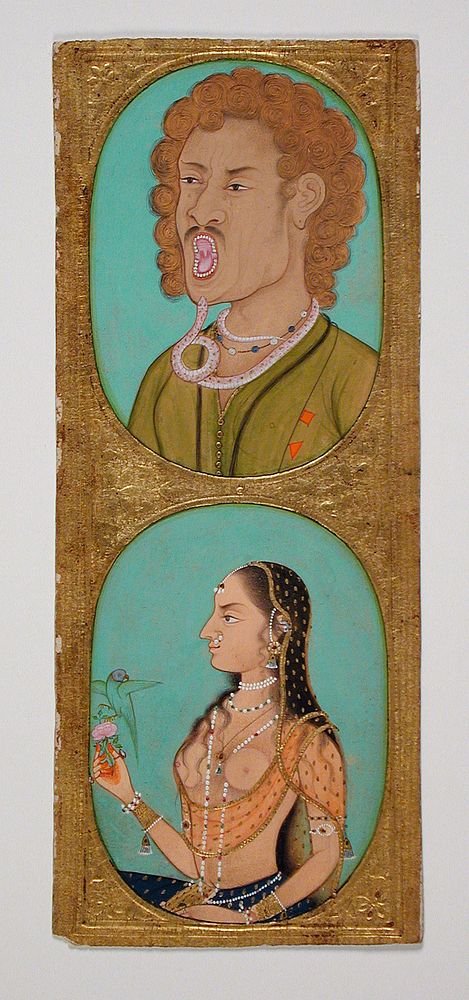 European Man Bitten by a Snake (top), Courtesan (?) (bottom)